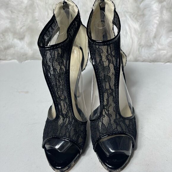 Women zipper high heels black lace size 41 - Picture 1 of 8